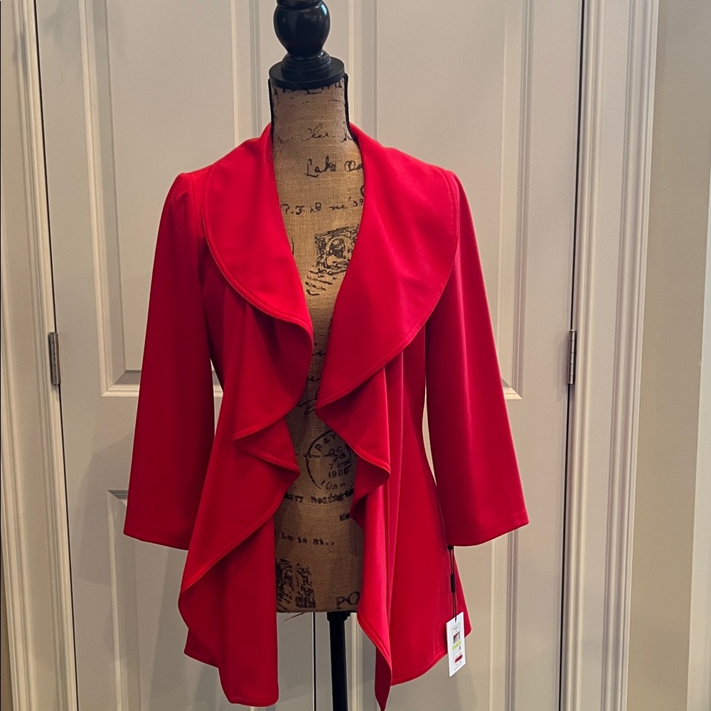 Calvin Klein Vibrant Sz 4 Red Ruffle Open Women's Blazer Career Workwear